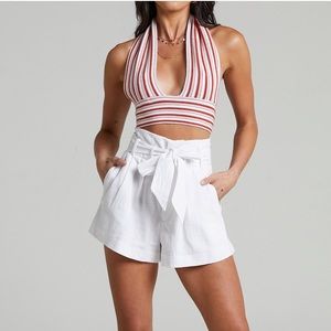 SHOWPO ELLEN HIGH WAISTED FRONT TIE SHORTS IN WHITE